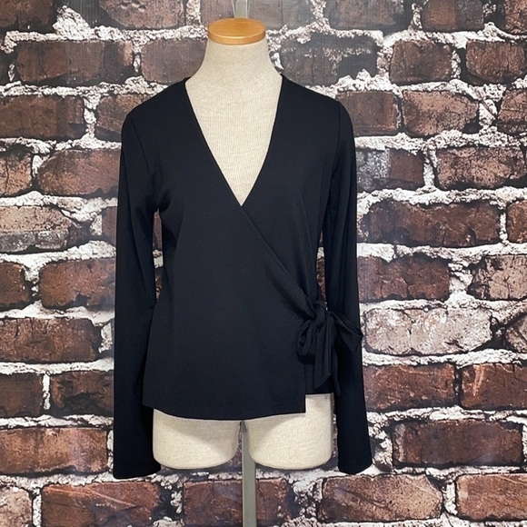Halogen Wrap Top Blouse Black Tie Side XS - Picture 2 of 10